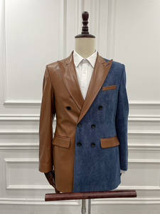 Costumes sur <span class=keywords><strong>mesure</strong></span> pour hommes, 2 pièces, double boutonnage, en cuir et jean, <span class=keywords><strong>prix</strong></span> d'usine - Product Image 2