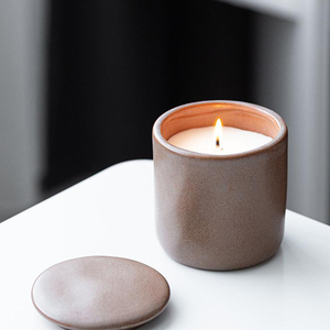 Custom Logo Embossed Porcelain <b>Candle</b> Holder Bowl Ceramic Brown <b>Large</b> Capacity <b>Candle</b> Jar for Home Decor - Product Image 3