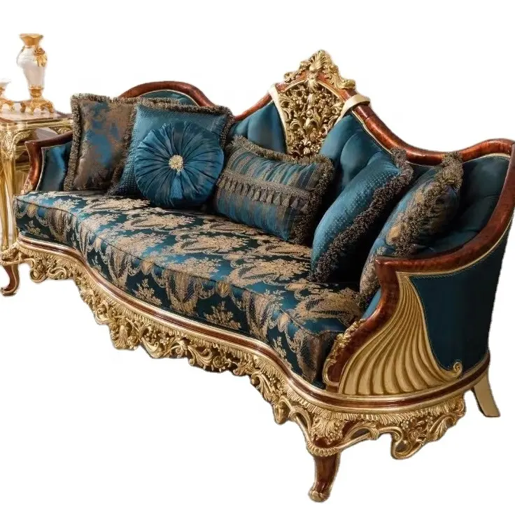 Italienischer Stil Dubai Luxus Holz gebogen Arab Majlis Salon Sofa Set Luxus Wohnzimmer möbel für Büro und Hotel