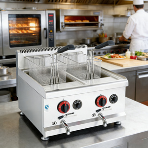 Friteuse à gaz professionnelle <span class=keywords><strong>pour</strong></span> restaurant, double cuve, <span class=keywords><strong>pour</strong></span> pommes de terre, poisson, bananes, maïs, hot-dogs - Product Image 6