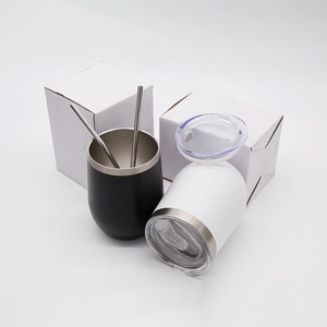 Tazze di bicchiere da vino isolate in acciaio inossidabile senza stelo in acciaio inossidabile da viaggio a forma di uovo da 12 once all'ingrosso con coperchio e cannuccia - Product Image 4