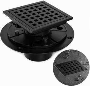 Desagüe de ducha cuadrado de 6 pulgadas de acero inoxidable 304 negro mate con base de brida de ABS y rejilla extraíble para ducha sin umbral - Product Image 1
