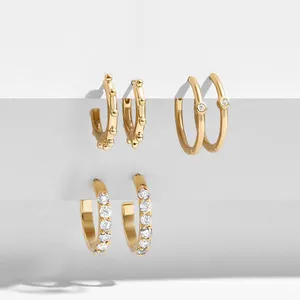 Vintage Luxury 2019 18k Clip Gold Filled Plated Solid Drop Design Small Hoop Stud Diamond Earring Jewelry For Girl Earrings//