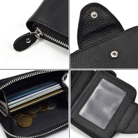 Dompet Kulit Asli Resleting Hitam Pria Wanita Dompet Lipat Kulit Sapi Dengan Kantong Koin Dompet Pendek Kecil Dengan Kancing