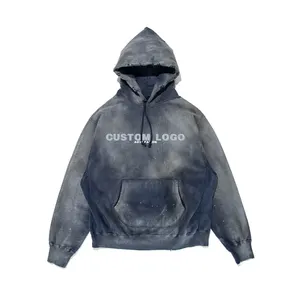 AOXI hoodie üretici boş özel kazak solmaya renk 350gsm özel logo rhinestone vintage güneş soluk hoodie