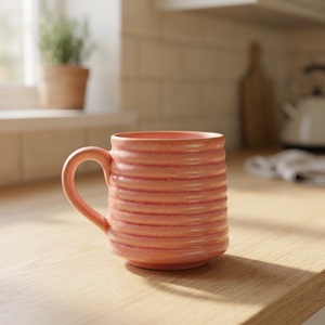 Taza de Café de Cerámica Acanalada Vintage con Efecto Horno, Apta para Microondas, para Hogar, Oficina, Regalo - Product Image 1