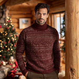 Suéter de <span class=keywords><strong>Cuello</strong></span> <span class=keywords><strong>Alto</strong></span> Estilo Fair Isle Navideño, Mezcla de Lana Merino y Cachemira, Manga Larga de Invierno, Transpirable, Antiarrugas, con Logotipo Frontal - Product Image 3