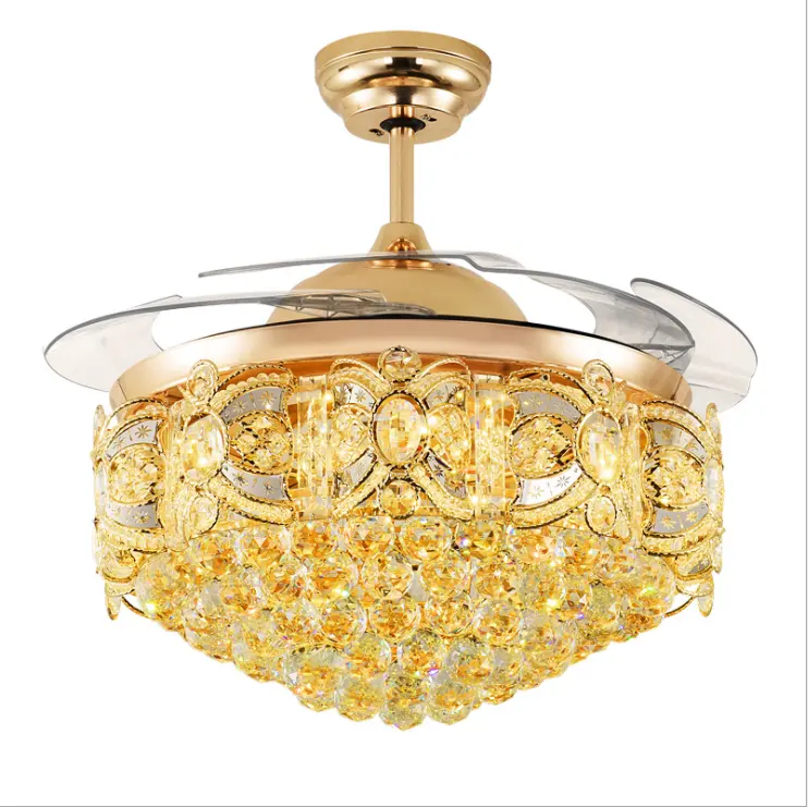 modern luxury fancy crystal LED gold color Ceiling Fan with remote control Ceiling Fan Light 42 Inch Luminous