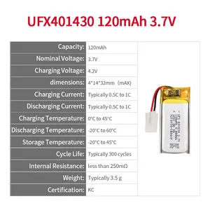 Lipo Cell Factory Assemble Battery UFX 401430 120mAh 3.7V Small Lipo Battery