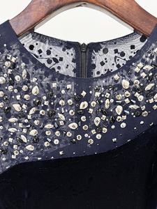 OUDINA 别致定制工厂礼服裙优雅网纱串珠天鹅绒拼接钻石晚礼服女式 - Product Image 6