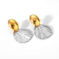 Boucles d'oreilles ovales lisses en acier inoxydable, bijoux de haute qualité en acier titane bicolore or et argent, motif queue de poisson
