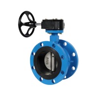 Vanne papillon à double bride en fonte ductile avec joint en caoutchouc souple pour boîte de vitesses manuelle, haute température, pour eau, gaz, huile, milieux acides