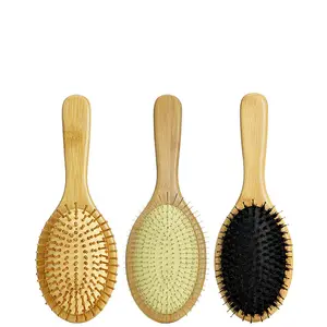 Factory Custom Hair Brush Wooden Comb Bamboo Detangling Hair Brush For Scalp Massage