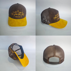 Casquette Trucker en Suédine Marron Bicolore à 5 Panneaux avec Logo Brodé Personnalisé, Dos en Maille Étoilée, Prix Usine, Luxe - Product Image 3