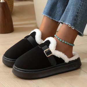 Nouvelles <span class=keywords><strong>mules</strong></span> à plateforme pour femmes 2026, style Boston, en daim, doublées de fourrure chaude, avec bride à boucle, pour l'intérieur et l'extérieur - Product Image 3