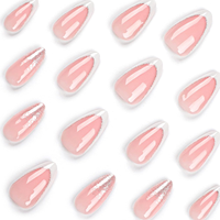 Vente en gros de luxe, cercueil à presser en acrylique, longs ongles artificiels pour filles, style français, motif amande, avec de la colle
