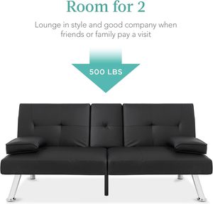 <span class=keywords><strong>Canapé</strong></span>-<span class=keywords><strong>lit</strong></span> convertible moderne rembourré en similicuir, <span class=keywords><strong>lit</strong></span> d'appoint pliable <span class=keywords><strong>réglable</strong></span> avec accoudoirs amovibles, noir - Product Image 4