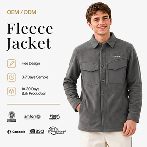 Veste en polaire <span class=keywords><strong>sherpa</strong></span> grise pour <span class=keywords><strong>homme</strong></span> avec logo personnalisé, épaisse, pour le travail en extérieur, chemise-veste boutonnée, grande taille, <span class=keywords><strong>surchemise</strong></span> - Product Image 1