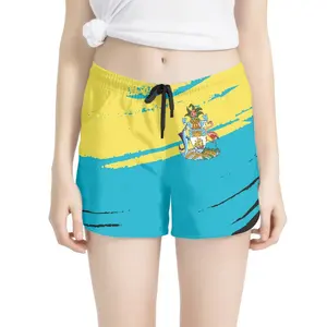 Bahamas Flag Pattern Women's Drawstring Shorts Wholesale Customized Comfortable Elastic Shorts Summer Vacation Travel Clothing