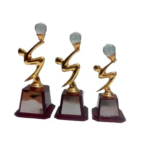 Troféu de ouro com acabamento em cores de ouro, peça de base de troféu engraçado, copo de alumínio e cristal para vitória, prêmio personalizado