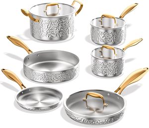 Ensemble de casseroles de luxe haut de gamme en acier inoxydable pour la cuisine domestique, avec marmites antiadhésives, poêles en verre amovibles et poêle à sauter - Product Image 1