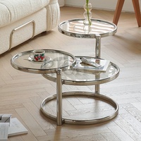 Table basse unique en acier inoxydable avec cadre métallique, table basse moderne rotative en verre pour salon, table basse ronde en verre