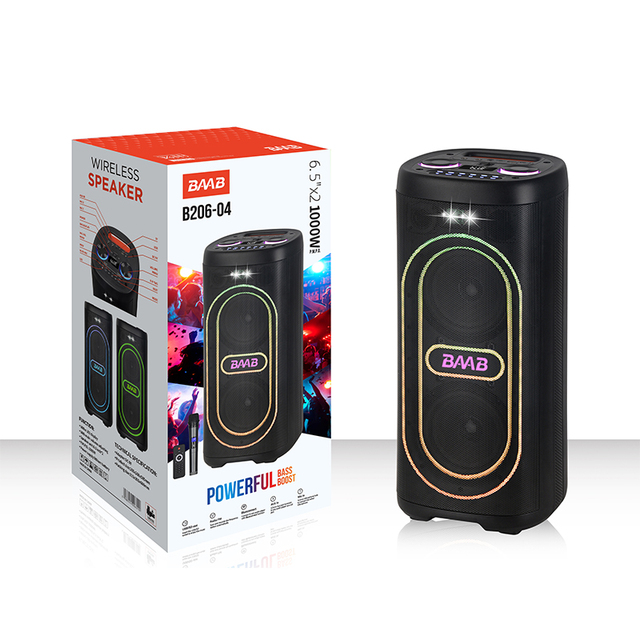 B206-04 Outdoor High Power Portable Boombox Speaker with Dual 6.5" Woofer RGB LED Lighting Remote Control & for Karaoke