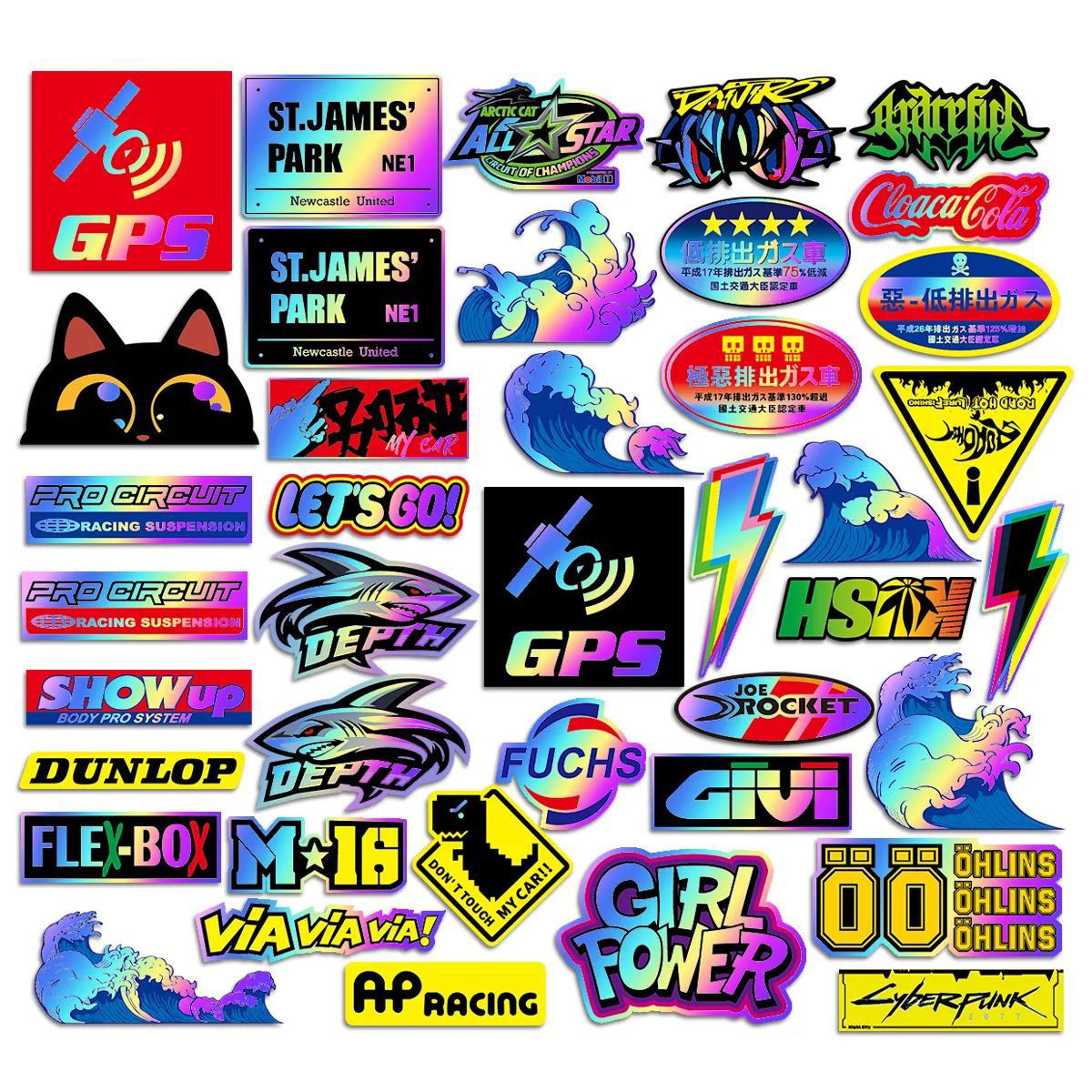 40 pegatinas de patrocinadores, estilo colorido.