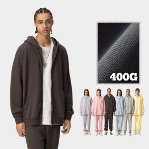 H5437 Automne Hiver Nouveautés Personnalisé 400 Gsm Coton Mélangé Doublé Éponge Française Sweat À Capuche Fermeture Éclair Unisexe Hoodies - Product Image 3