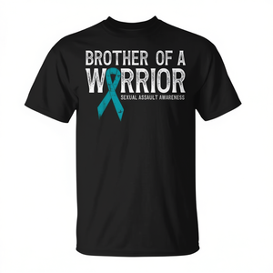 Brother Of A Warrior Teal <b>Ribbon</b> T-Shirt Sexual Assault Awareness Adult Male Short Sleeve Crew Neck - Product Image 2