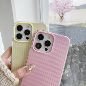 Funda <span class=keywords><strong>para</strong></span> teléfono móvil delgada con patrón corrugado 2 <span class=keywords><strong>en</strong></span> 1 híbrido sólido de color caramelo simple <span class=keywords><strong>para</strong></span> iPhone 13 14 15 16 Pro Max - Product Image 4