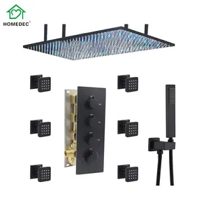 Schwarz 20x40 Zoll übergroßes thermostat isches Dusch system LED Regen dusch kopf Body Jets Flow Einstellbares Hand-Combo-Set