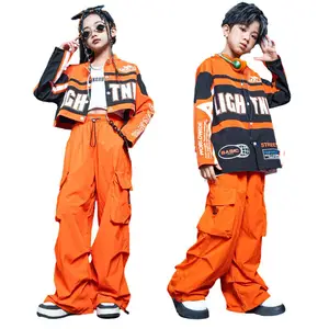 Performing Street Dance Jazz Dance Motorcycle Suit Set for Boys and Girls Hip Hop Children's Clothing Jacket 2-piece Set