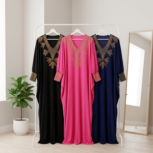 Abito Kaftano da Donna Plus Size con Scollo a V Profondo e Strass, Tinta Unita, Stile Arabo Musulmano del Medio Oriente, Dubai, <span class=keywords><strong>Marocco</strong></span>, <span class=keywords><strong>Africa</strong></span> - Product Image 2