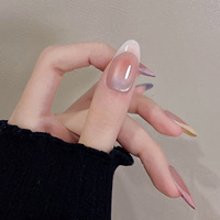 Ongles à presser en ABS, motif dégradé œil-de-chat français, perles de verre Aurora rose nude, boîte de 30 pièces pour une peau plus claire et plus douce