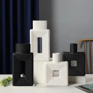 Современные фермерские декорации, минималистичные скандинавские черно-белые фарфоровые вазы в стиле бохо, домашний декор, квадратная керамическая ваза