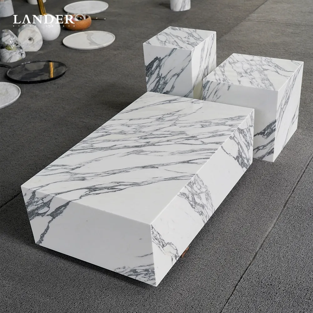 Salon marbre Table Basse Plinthe Stand Set De Luxe ARABESCATO CORCHIA Blanc Marbre Café thé table arabescato socle bas