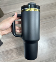 Thermos de 40 oz en chocolat brun, tasse à double paroi plaquée or, bouteille d'eau en acier inoxydable isolée, gobelet créatif avec poignée