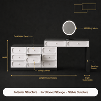 Meuble de toilette moderne en contreplaqué pour chambre à coucher, avec rangement intégré, design extensible, hauteur réglable, table de maquillage écologique pour bureau