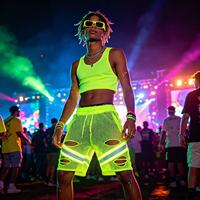 Ensemble coordonné réactif aux UV pour festival |   Débardeur et short en maille ultra-douce et respirante pour les raves EDM et les événements Blacklight