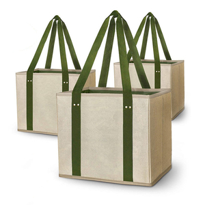 Durable Collapsible Reusable Extra Long Handles Heavy Duty Storage Foldable Grocery Shopping Tote Bag with Reinforced Bottom