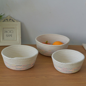 Cotton Rope Woven Storage <b>Basket</b> Round White Thread Set <b>Small</b> Medium Large Living Room Nordic Style Food Container - Product Image 1