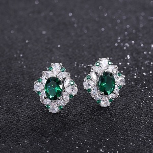Manufacturer Supplier Eco-friendly Copper Oval Cut 10*12/6*8mm Emerald Green Cubic Zirconia Women's Bridal Jewelry <b>Sets</b> 3 <b>Sets</b> - Product Image 4