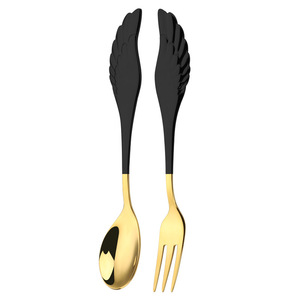 Cucharas y tenedores de acero inoxidable 304 con mango de ala para postres, cafeterías, restaurantes, hoteles, color sólido - Product Image 5