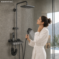 SANIVITAL Ensemble de douche mural thermostatique en plastique ABS avec pommeau de massage à jet pluie, pulvérisateur à main et mitigeur à touches piano