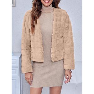 Fisoew Womens Cropped Faux Fur <b>Jacket</b> <b>Long</b> Sleeve Open Front Fluffy Short Coat <b>Winter</b> Casual Soft Coats - Product Image 3