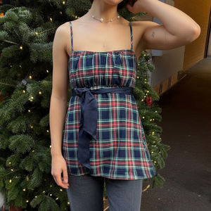 Top Holgado de Mujer Estilo Y2K Vintage, Tejido a Cuadros, Sin Mangas, con Logotipo Frontal y Detalle de Lazo - Product Image 4