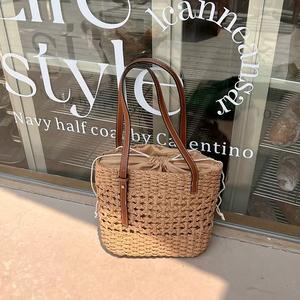 Sac fourre-tout tissé en paille bohème pour femme 2026, sac à bandoulière fait main avec poignées en cuir pour <span class=keywords><strong>la</strong></span> plage et les voyages, idéal pour l'été - Product Image 5