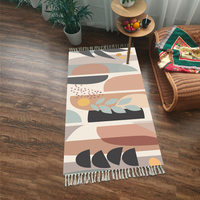 Tapis de sol en polyester tissé à poils ras, imprimé 3D, style nordique, avec pompons, tapis de chevet, moderne et simple, lavable en machine, antidérapant, en PET
