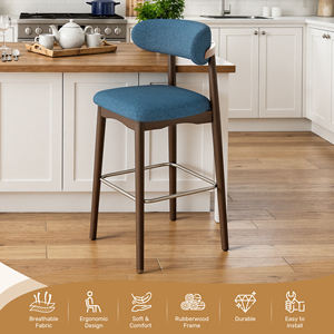 Sillas de Barra Altas de Metal Resistente con Patas de Madera de Caucho y Respaldo Ergonómico para Bar en Casa y Comedor - Product Image 4